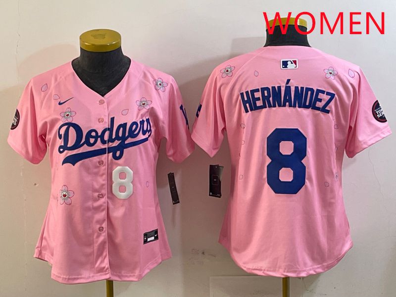 Women Los Angeles Dodgers #8 Hernandez Pink Sakura Edition 2025 Nike MLB Jersey style 6